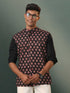Vastramay Men's Black Floral Printed Cotton Nehru Jacket